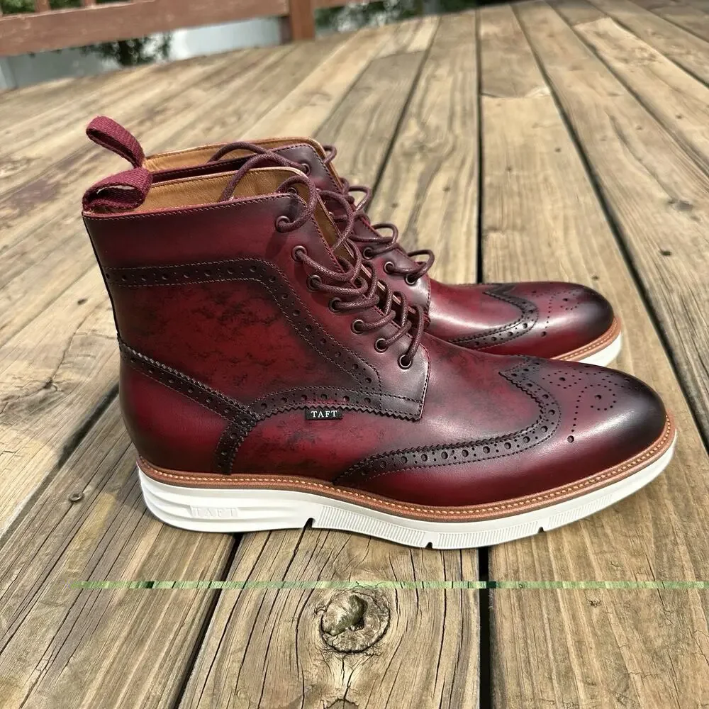 Taft 365 Model 005 Bordeaux Wingtip Boots Mens 10.5 Red Genuine Leather Lace Up